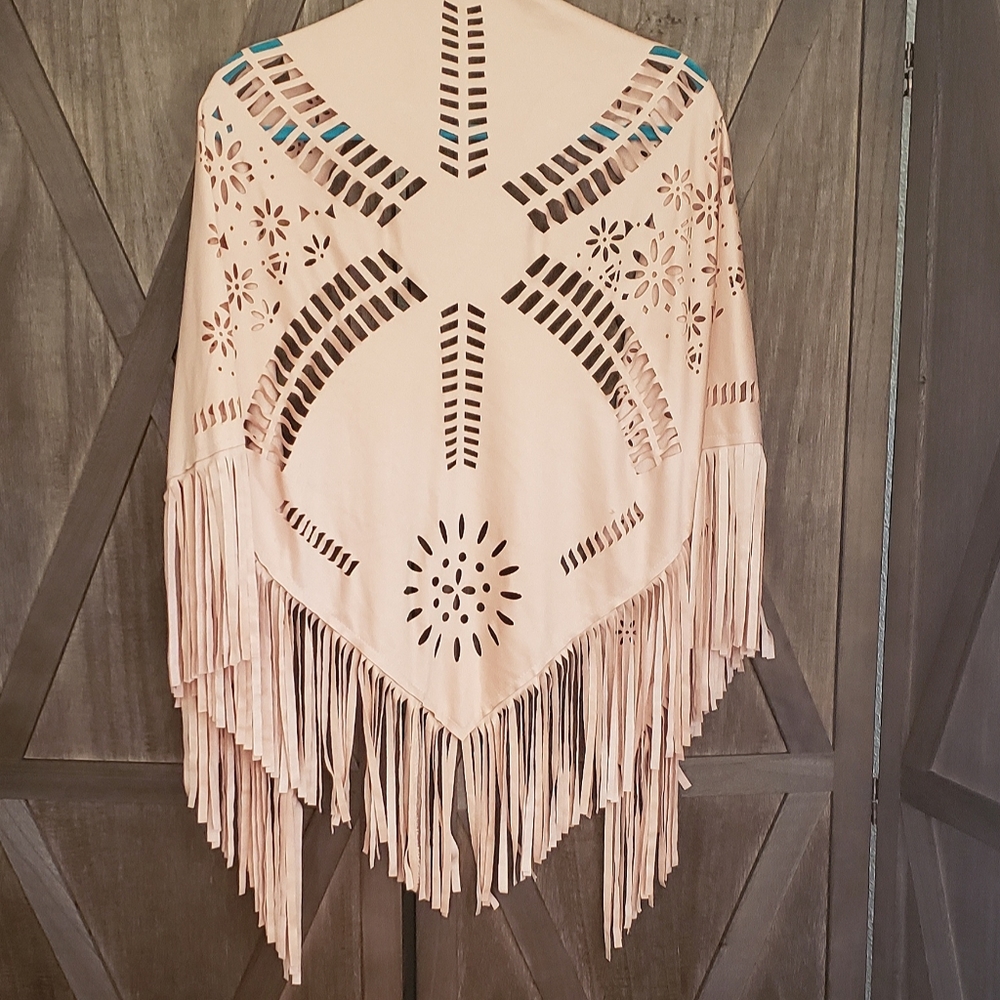 Pale Pink Suede mix Fringe Shawl